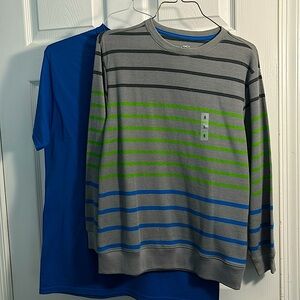 Stripped Youth large long sleeve shirt along with a Blue teens medium t shirt